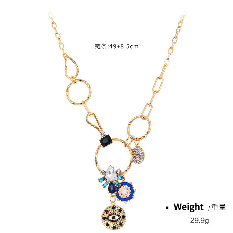 Wholesale Coin Inlaid Diamond Relief Alloy Necklaces